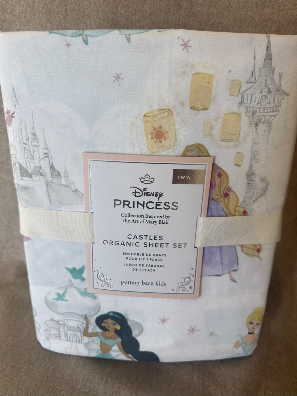 NWTs Pottery Barn Kids Disney Princess Castle Organic Sheet Set TWIN